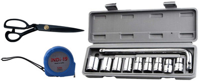 ALYRATOOLS 3-in-1 Scissors 5M Tape Socket Set Hand Tool Kit(3 Tools)