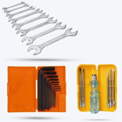 Tools Titan 9 Allen Key Set with 5in1 Screwdriver Set and 9 pcs DOE Spanner Hand Tool Kit(3 Tools)