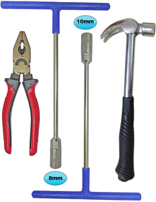 Inditrust Heavy duty 2pc Hex T Spanner (8 &10)mm Claw Hammer & Plier Red Hand Tool Kit(4 Tools)