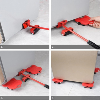 Mullewa Furniture Mover Set 4 Move Roller 1 Wheel Bar for Lifting Moving Hand Tool Kit(5 Tools)