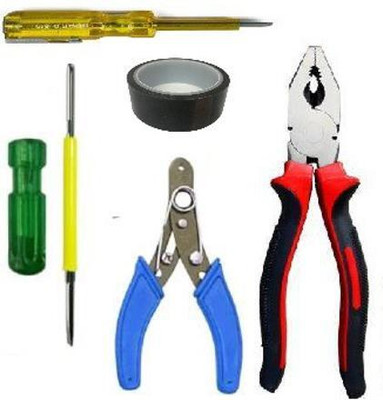 WallVilla Set of 5 Hand Tool Kit|Plier, Screwdriver, Tester, Wire Cutter, Tape Smart Tools Hand Tool Kit(5 Tools)