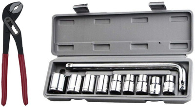 ALYRATOOLS Groove Joint Plier Chrome Socket Wrench Kit Hand Tool Kit(2 Tools)