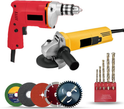 RanPra ANGLE GRINDER WITH 8 USEABLE BLADES AND 10MM HAMMER DRILL WITH 5PCS MASONRY BITS Power & Hand Tool Kit(0 Tools)