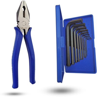 Inditrust Multi size 9pc Hex allen key Box set and Plier BLUE 8inch Hand Tool Kit(2 Tools)
