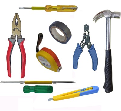 Inditrust 8pc set 3 M Tape Plier Hammer Screwdriver E Tape E Tester Paper Wire Cutter set Hand Tool Kit(8 Tools)