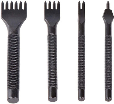 Vtake Leather Craft Diamond Chisel Set,4mm Stitching Punch Tool, 1/2/4/6 Prong, Steel Hand Tool Kit(4 Tools)