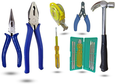 Inditrust Nose Plier E. tester Plier M. tape 3m W. cutter Claw Hammer & 6pc Screwdriver Hand Tool Kit(7 Tools)