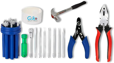 HALSEY 11 Pcs Tool Kit Set With 8 Pcs Screwdriver,1Lineman Plier,1Hammer & 1Wire Cutter Hand Tool Kit(4 Tools)