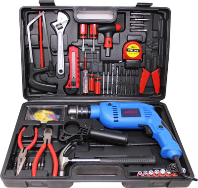 AEGON ADM13-Blue All-in-One 13mm Drill Machine, 750W, 2 Modes for Home DIY Power & Hand Tool Kit(121 Tools)