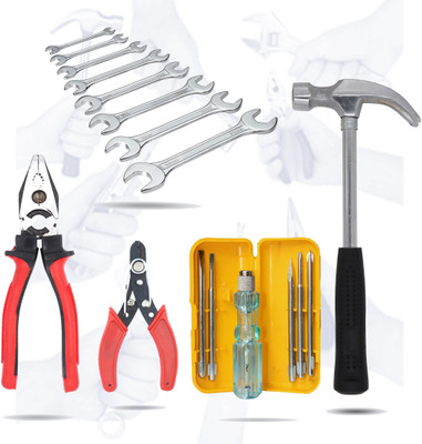 Hillgrove HGCM197M2 High Durable Claw Hammer with 5in1 Screwdriver| Wire Cutter|Wrench Set Hand Tool Kit(4 Tools)