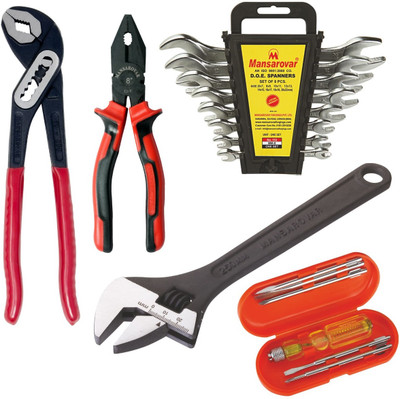 Mansarovar MSK012 Professional/Home Plier/S.Driver/Open Spanner/Wrench/WP Plier Hand Tool Kit(16 Tools)