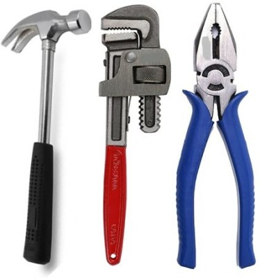 Padmakshi Claw Hammer, 8Inch Combination Plier,10 Inch Pipe Wrench Hand Tool Kit(3 Tools)