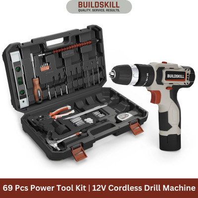 BUILDSKILL 12V Cordless Impact drill machine toolkit | 69 pieces | 1400 RPM variable speed Power & Hand Tool Kit(69 Tools)