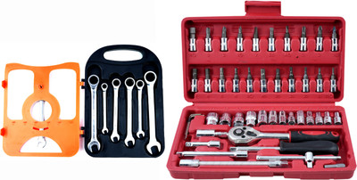 ALYRATOOLS 2-Piece Ratchet Socket Kit with 6-Piece Spanner Set Hand Tool Kit(2 Tools)