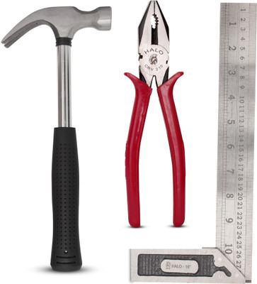 Toolsbae - Hand Tool Kit of 3 Set-1 Claw Hammer & 1 Plier & 1 Tri Square 10 inch Hand Tool Kit(2 Tools)