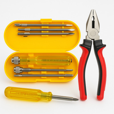 DHATRI TOOLS 5 PCS SCREW DRIVER SET WITH IN BUID TESTER ,8 INCH PLIER Hand Tool Kit(6 Tools)