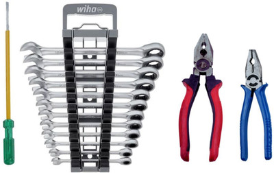ALYRATOOLS 4-Piece Ratcheting Spanner Set, Insulated Screwdriver & 2 Pliers Power & Hand Tool Kit(4 Tools)