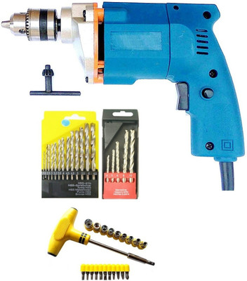 Inditrust 10mm Electric Drill machine with 13pc Hss Socket set 5pc Masonry (Pack of 4) Power & Hand Tool Kit(4 Tools)