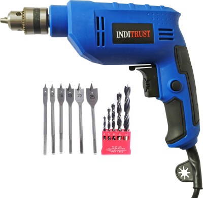 Inditrust new 400w 10mm Reversible Drill machine with 5pc wood & 6pcs flat Wood bit Power & Hand Tool Kit(3 Tools)