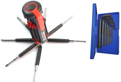 Inditrust new Hex allen key 9pc/set and 8in1 Screwdriver Torch set Hand Tool Kit(2 Tools)