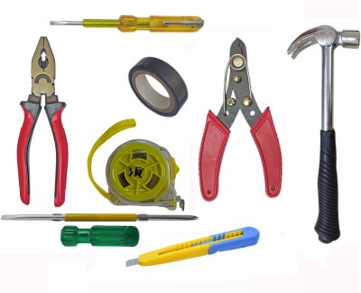 Inditrust 8pc Hand tool kit H Hammer W P cutter Screwdriver 3m Tap Tester E Tape Plier Hand Tool Kit(8 Tools)