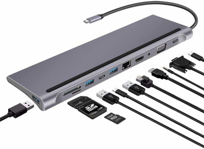 Etzin Type C 11 in 1 Multi-port Hub Adapter Type c 11 in 1 Multi-port Hub Adapter Compatible With Mac-book Pro/Air. USB Hub Power Pack Mod(Compatible only with  Mack Book Air)