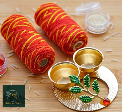 The Atharva-veda Rakshasutra | Mauli | KALAVA Red Yellow MOLI Dhaga | Sacred Thread- Size Medium Thread(24 m Pack of2)