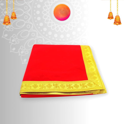 ADVIQUE Big Size Pooja Cloth 1 Meter | Red Velvet Mat for Home Mandir Prayer Kit