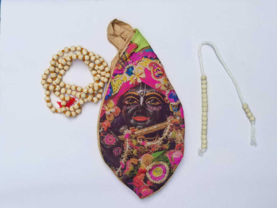Firmus Shri Krishna Printed Mala Bag with Tulsi & Sakshi Mala Combo Beads Fabric, Alloy Layered