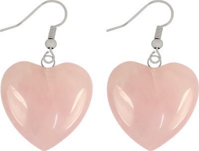 REIKI CRYSTAL PRODUCTS Natural Rose Quartz Heart Shape Crystal Stone Earring/Jhumka For Women White Gold Rose Quartz Jhumki Earring