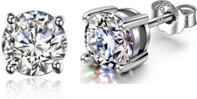 Femme Jam 925 Sterling Silver Round Cut Zirconia Crystal Stud Earrings for Women & Girls White Gold Swarovski Crystal Stud Earring