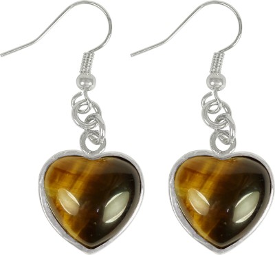 REIKI CRYSTAL PRODUCTS Natural Tiger Eye Heart With Frame Shape Crystal Stone Earring/Jhumka For Women White Gold Tiger Eye Jhumki Earring