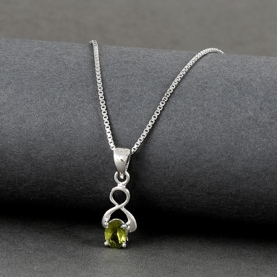 Femme Jam 925 Sterling Silver Natural Peridot Gemstone Pendant & Chain for Women & Girls Peridot Sterling Silver Necklace