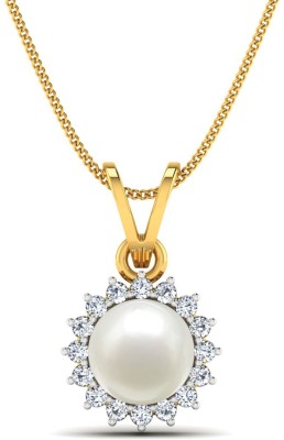 LORDS JEWELS Snow White Diamond and Pearl Pendant 18kt Pearl Yellow Gold Pendant