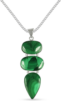 CRYSTU Natural Malachite Pendant Crystal Stone Locket With Metal Chain Malachite Stone Pendant