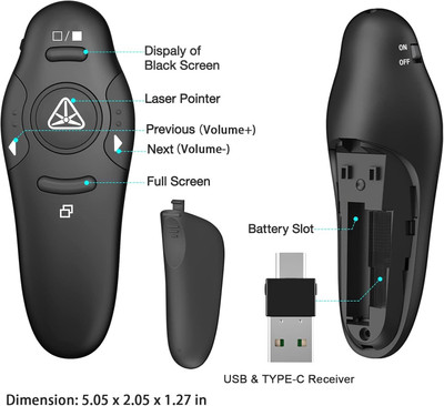 Jihaan Wireless Presenter Remote for Powerpoint Wireless Presenter for PowerPoint Presentation PPT Clicker Presenter(Black)