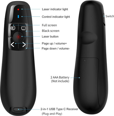 Jihaan Premium Wireless Presenter Professional Laser Point Presenter Slide Changer Controller, Presenter(Black)
