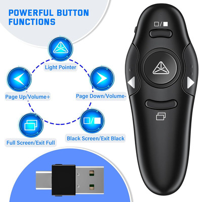 Jihaan 2 in 1 USB Type C Clicker with Pointer long rang ppt control Presenter(Black)