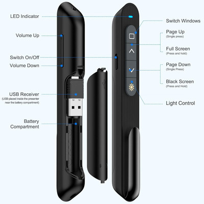 Jihaan Powerpoint Volume PowerPoint Slide long rang ppt control Presenter(Black)