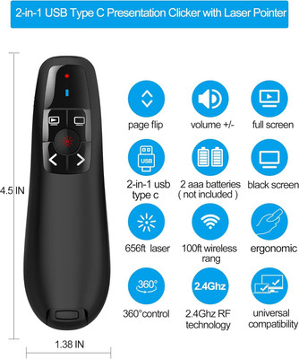 jihaan Wireless Presentation Clicker PowerPoint Presenter Remote : USB Type C Clicker(1 nm, RED)