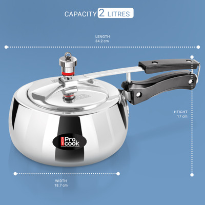 MILTON Pro Cook Aluminium Induction Curve Pressure Cooker With Inner Lid 2 L Inner Lid Induction Bottom Pressure Cooker(Aluminium)