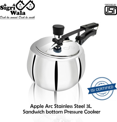 Sigri-wala Apple Arc Stainless Steel Sandwich bottom Induction base 3 L Inner Lid Induction Bottom Pressure Cooker(Stainless Steel)