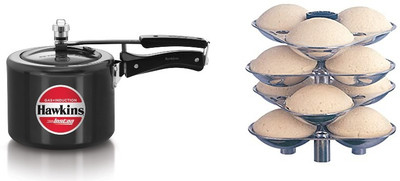 Hawkins 3 LITRE TALL INSTAA PR. COOKER WITH IDLI STAND (IIH3T+ID12S) 3 L Inner Lid Induction Bottom Pressure Cooker(Hard Anodized)