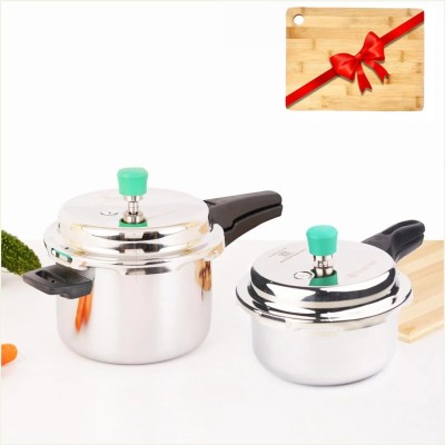 The Indus Valley Triply Stainless Steel Pressure Cooker Combo + Free Wooden Chopping Board 2 L, 5 L Outer Lid Induction Bottom Pressure Cooker(Triply)