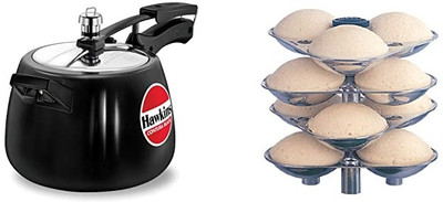 Hawkins Contura Black Handi Cooker With IDLI Stand Combo 4 L Inner Lid Pressure Cooker(Hard Anodized)