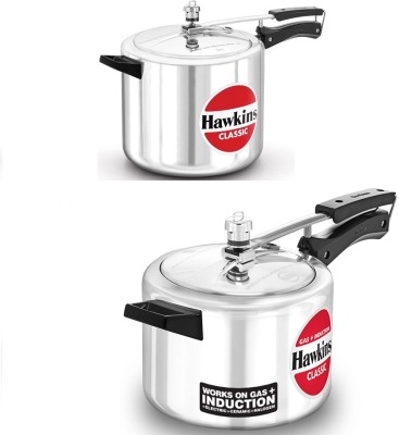 Hawkins Classic Aluminium Pressure Cooker 10L(CL10),Aluminium Induction Base 4L(ICL40) 10 L, 4 L Inner Lid Induction Bottom Pressure Cooker(Aluminium)