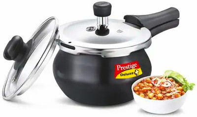 GSI Deluxe Duo Plus Hard Anodised Pressure Handi with Glass Lid, 2 L 2 L Outer Lid Induction Bottom Pressure Cooker(Hard Anodized)