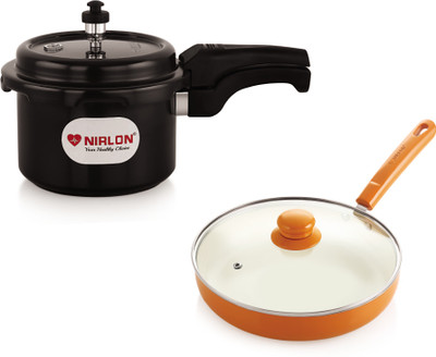 NIRLON Induction Base Hard Anodized Pressure Cooker 3 Ltr and Ceramic Fry Pan 24cm 1.5 L, 3 L Outer Lid Induction Bottom Pressure Cooker(Hard Anodized)