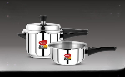 Pigeon Senior Combi Pack 5 L, 3.5 L Outer Lid Induction Bottom Pressure Cooker(Stainless Steel)