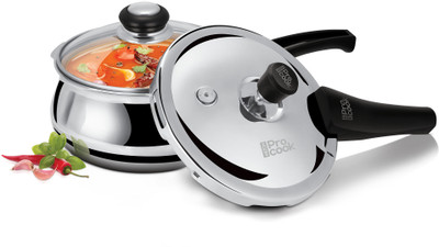 MILTON Pro Cook Triply SS Induction Curve Pressure Cooker with Outer & Glass Lid,3.5L 3.5 L Outer Lid Induction Bottom Pressure Cooker(Stainless Steel)